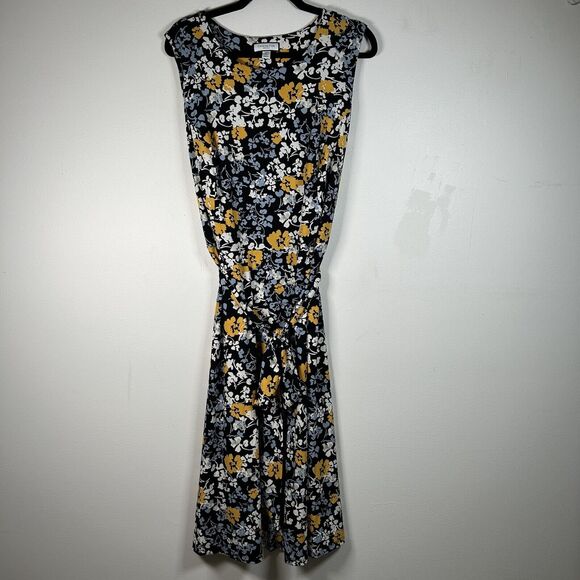 Charter Club Dresses & Skirts - CHARTER CLUB Dress Navy White Yellow Sleeveless Floral A-Line Midi plus size 2X